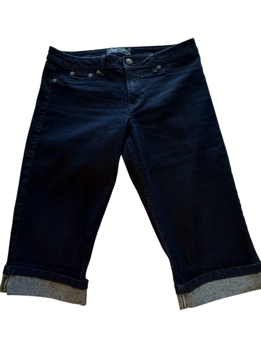 Fade to Blue Dark Wash Capri Button Flap Pockets Womens Size 12 Coastal Grandma